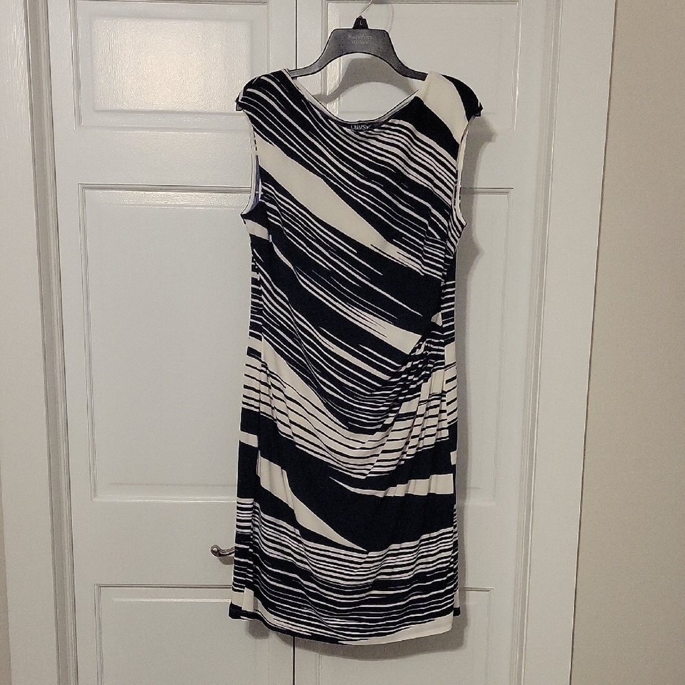 Chaps Black and White Abstract Midi Dress